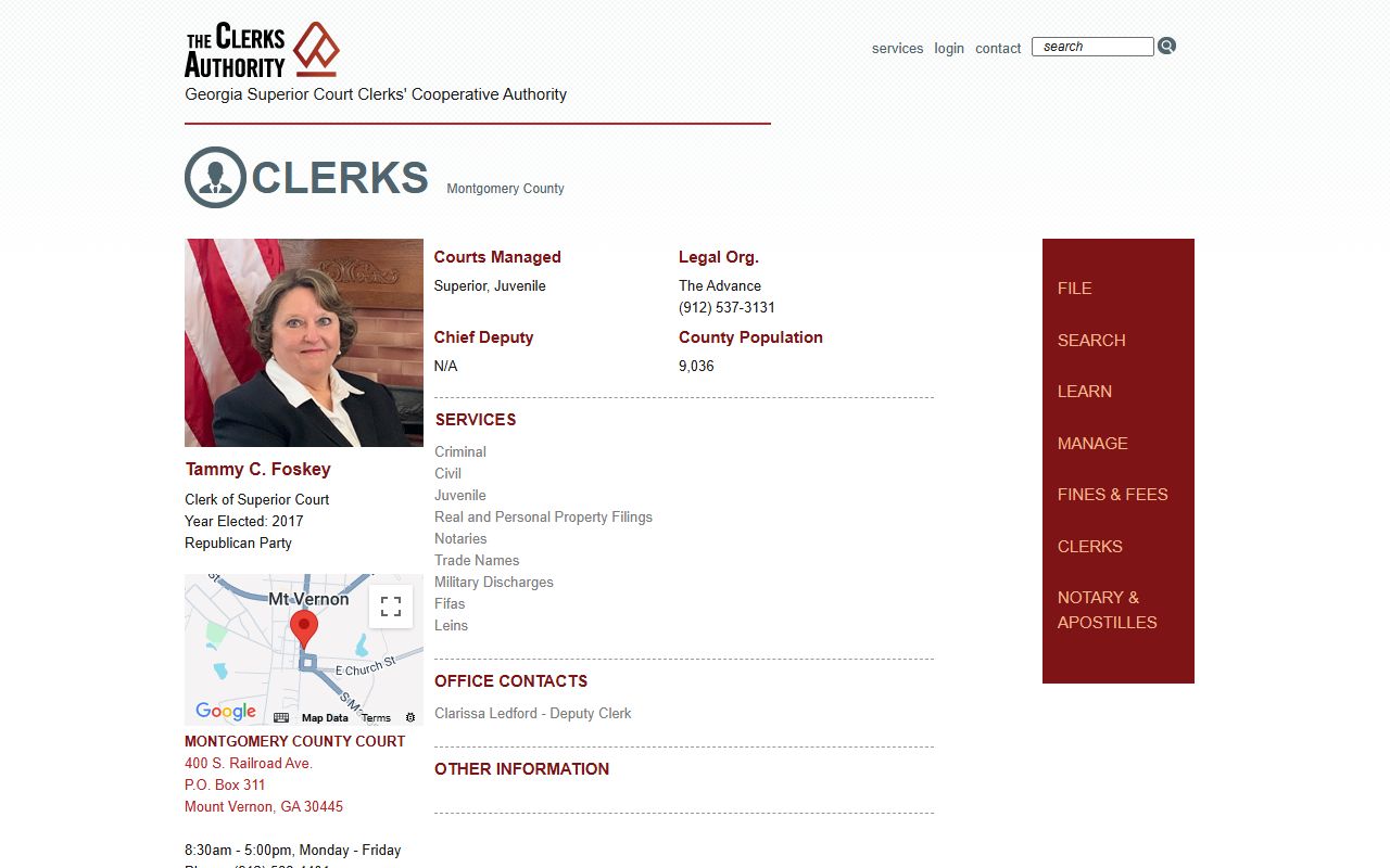 Montgomery County Clerk of Superior Court records GSCCCA listing