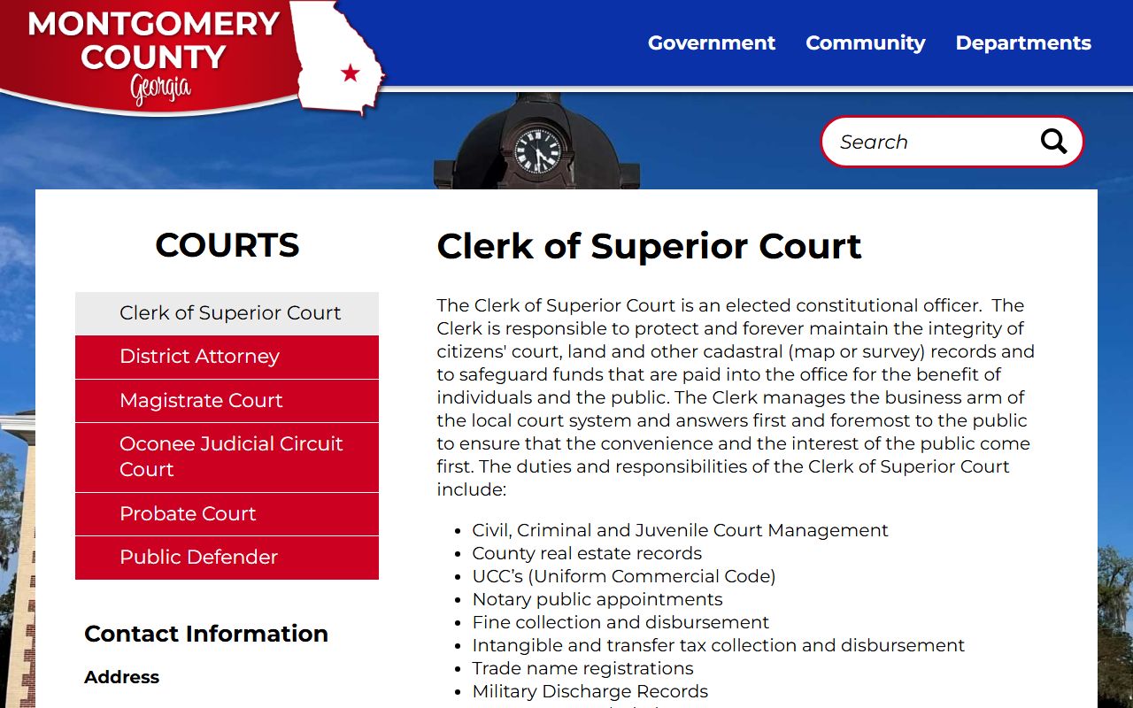 Montgomery County Clerk of Superior Court records official clerk page