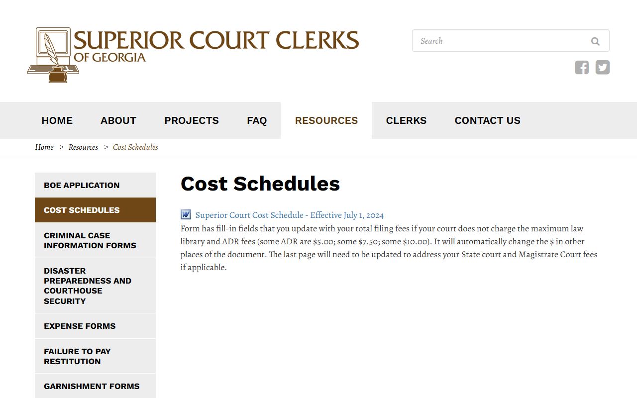 Montgomery County court records Superior Court clerk cost schedule source