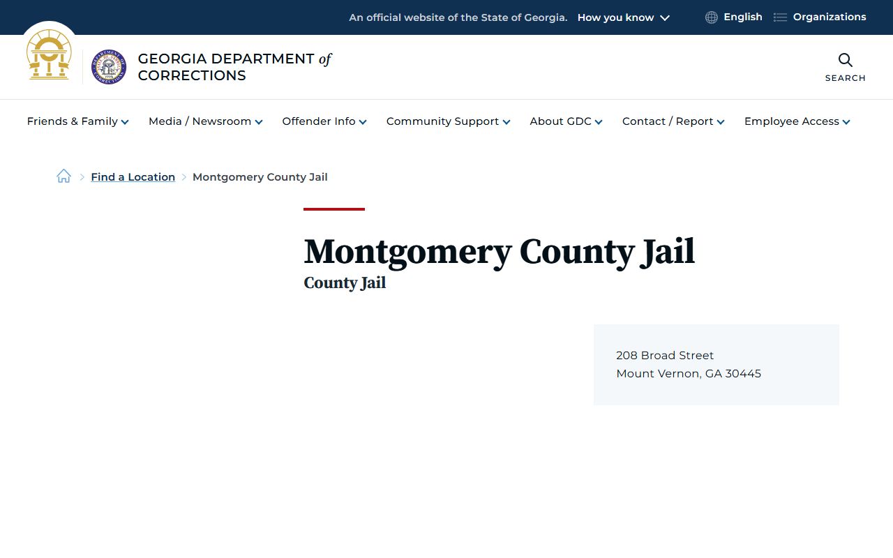Montgomery County inmate records GDC county jail location